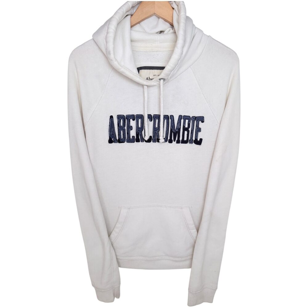 Abercrombie & Fitch Women's Large White Navy Spellout Hoodie